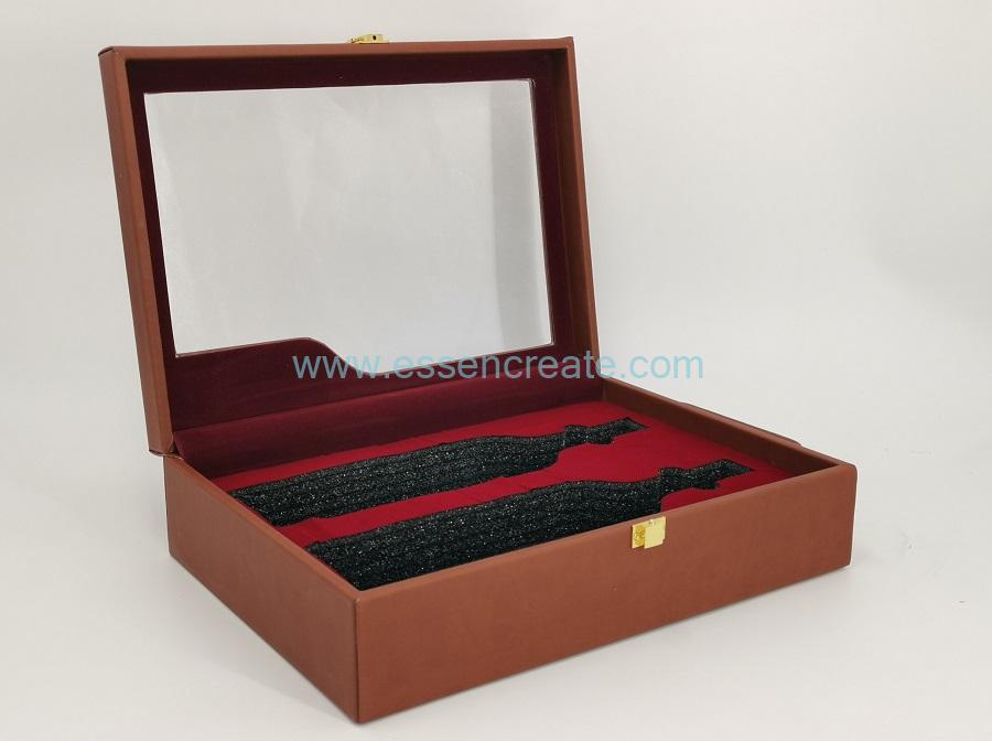 Two Wine Bottles Leather Box with Metal Locks