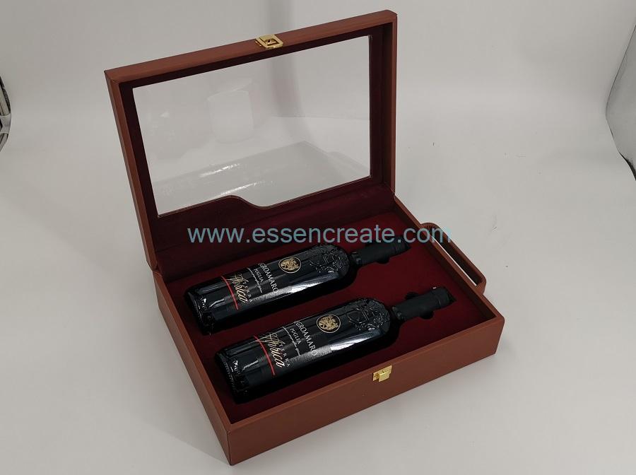 Two Bottles Display Packaging Leather Holder Box