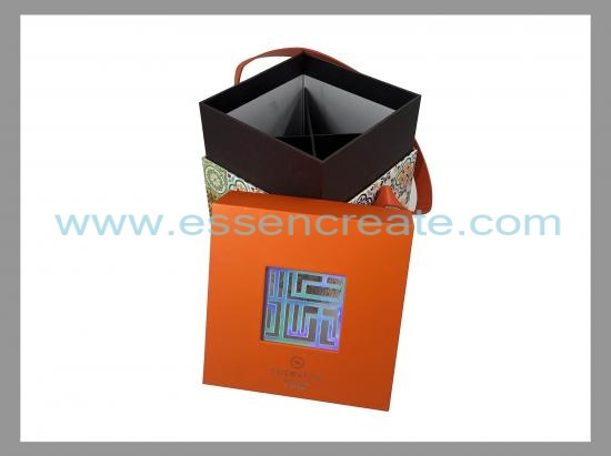 Coffret cadeau couvercle et base avec poignée en cuir