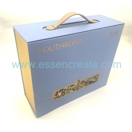 Grand coffret cadeau en carton pliant noir de luxe avec poignée et couvercle magnétique