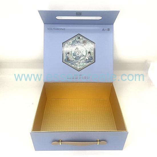 Large Luxury Black Folding Cardboard Gift Box with Handle & Magnetic Lid