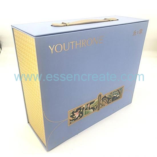 Large Luxury Black Folding Cardboard Gift Box with Handle & Magnetic Lid
